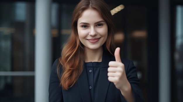 Generative AI portrait of a businesswoman with a thumbsup