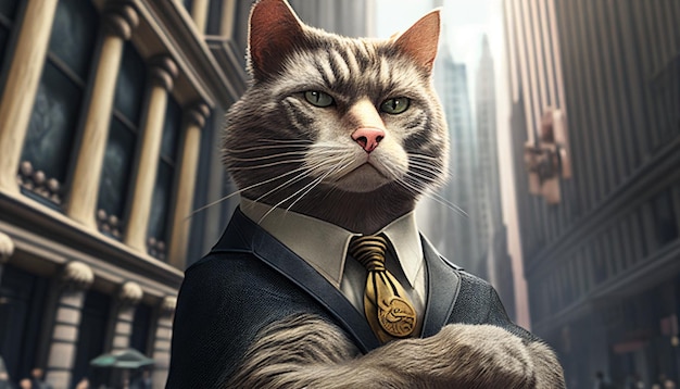 Generative AI portrait of a cat in a traditional business suit