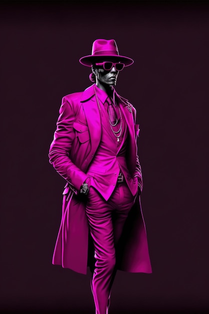 Generative AI Portrait illustration of black man in magenta suit