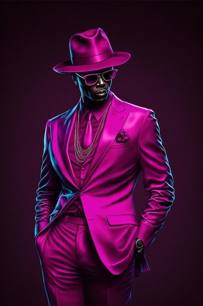 Generative AI Portrait illustration of black man in magenta suit