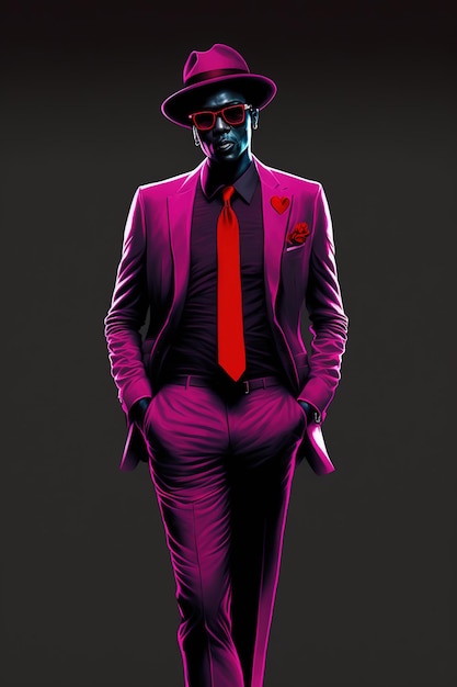 Generative AI Portrait illustration of black man in magenta suit