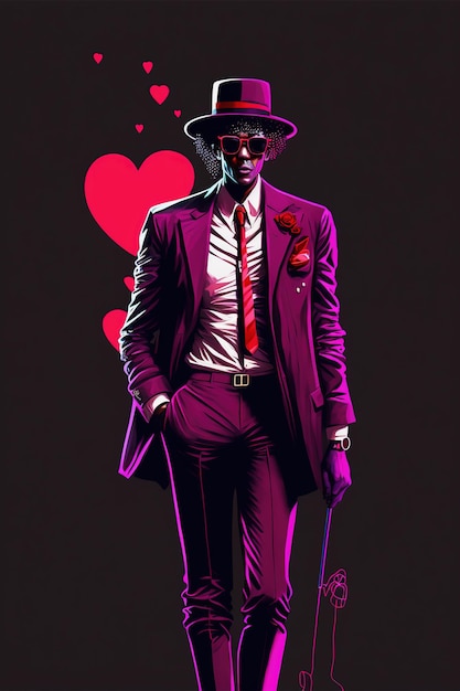 Generative AI Portrait illustration of black man in magenta suit