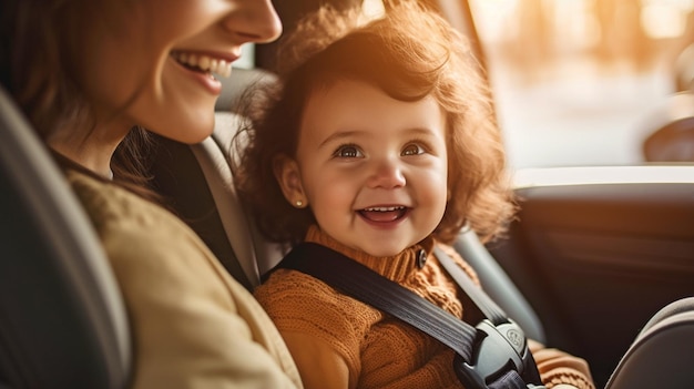 Generative AI portrait of a mother and child riding in a car