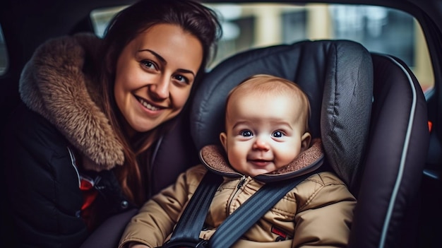 Generative AI portrait of a mother and child riding in a car