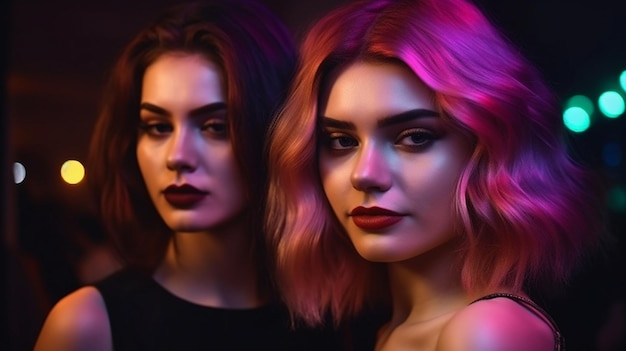 Generative AI portrait of two models at a club party