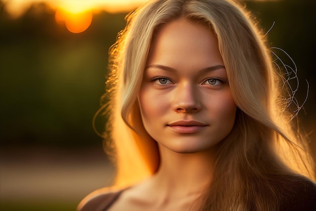 Generative ai portrait young woman outdoors backlight