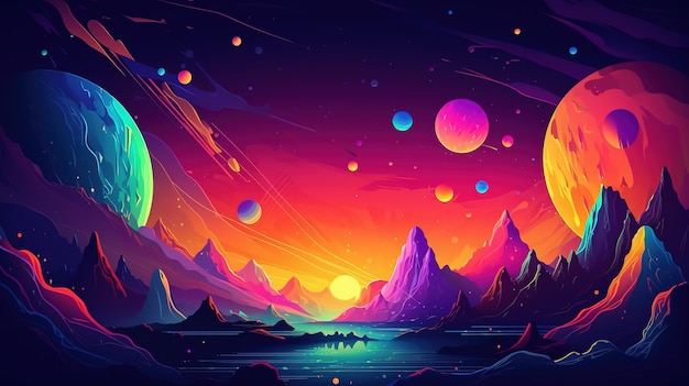 Generative AI Psychedelic Space banner template nostalgic 80s 90s background