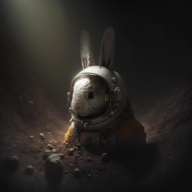 Generative ai rabbit astronaut in cosmonaut suit exploring outer space universe