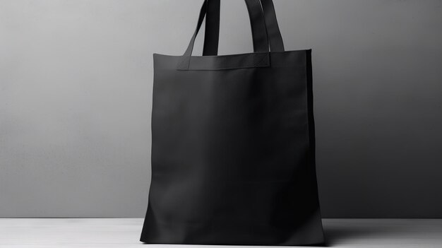 Generative AI Realistic black tote canvas fabric bag setup in at home interior mug mock up blankx9