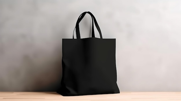 Generative AI Realistic black tote canvas fabric bag setup in at home minimalistic interior