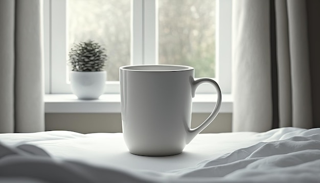 Generative AI Realistic white ceramic cup setup in at home interior mug mock up blank