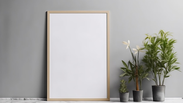 Generative AI Realistic white poster mock up blank on minimalistic background artwork templatex9