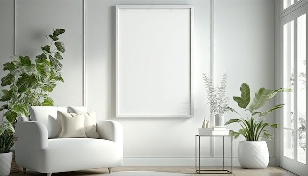 Generative AI Realistic white poster mock up at home interior white wall background