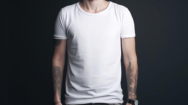 Generative AI Realistic white TShirt mock up blank put on young man copyspace for presentation