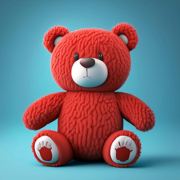 Generative ai red cute teddy bear holding a heart