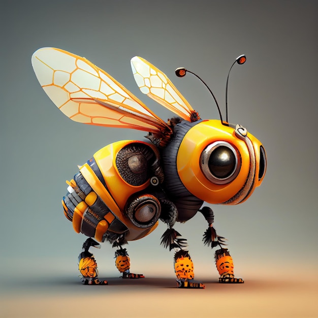 Generative AI Robot cyborg bee concept blockchain and technology networks yellow mechanical insect