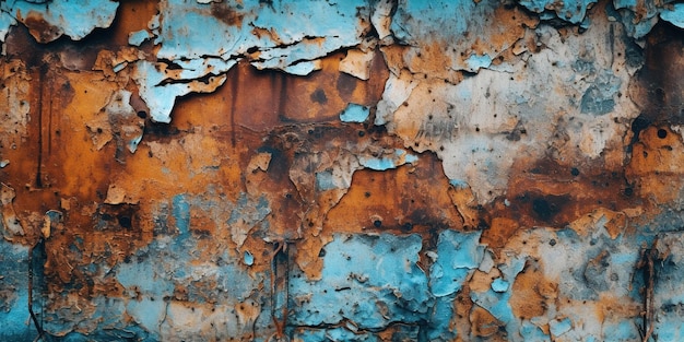 Generative AI Rusted blue and turquoise metal background Grunge old wall texture