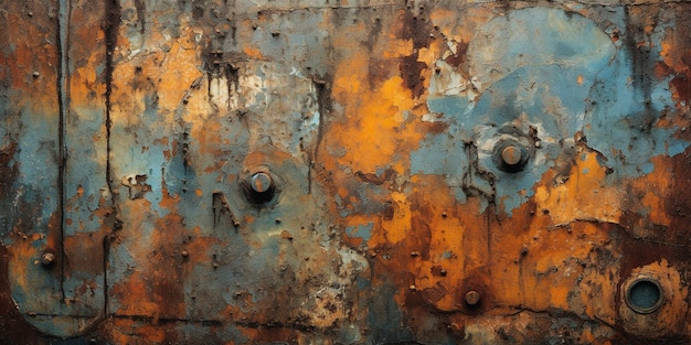 Generative AI Rusted blue and turquoise metal background Grunge old wall texture