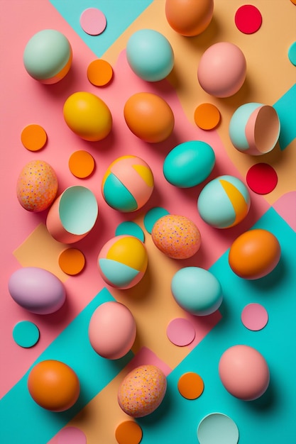 Generative ai set of minimalistic easter eggs flat design on isolated colorful background