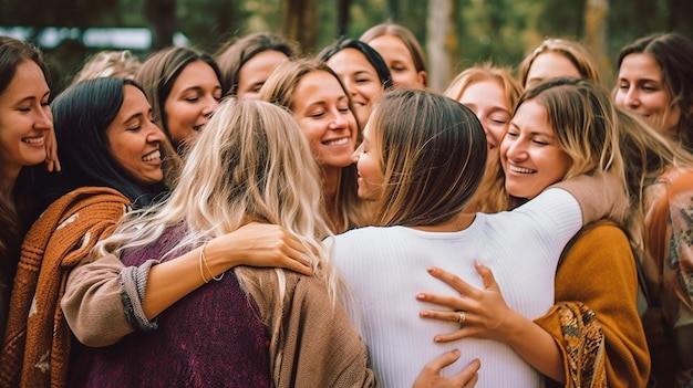 Photo generative ai shows a group of women hugging each other in a warm embrace