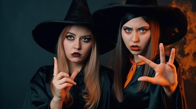 Generative AI shows you two enraged witches making menacing hand gestures