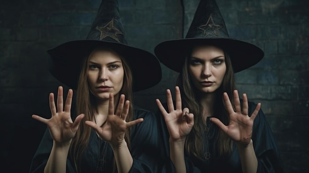 Generative AI shows you two enraged witches making menacing hand gestures