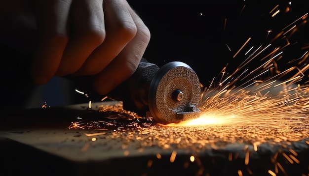 Generative AI sparks frying over the working table during metal grinding