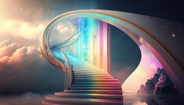 Generative AI of stairs leading to heaven Conceptual image