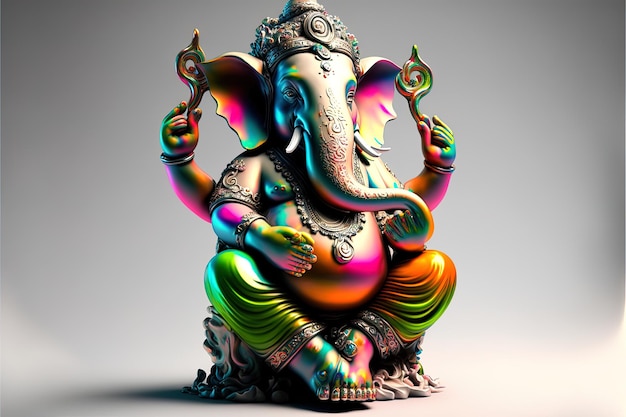 Generative AI on statue of Lord Ganesha Ganesha Festival Hindu religion and Indian celebration of Diwali festival concept on dark red yellow background and copy space