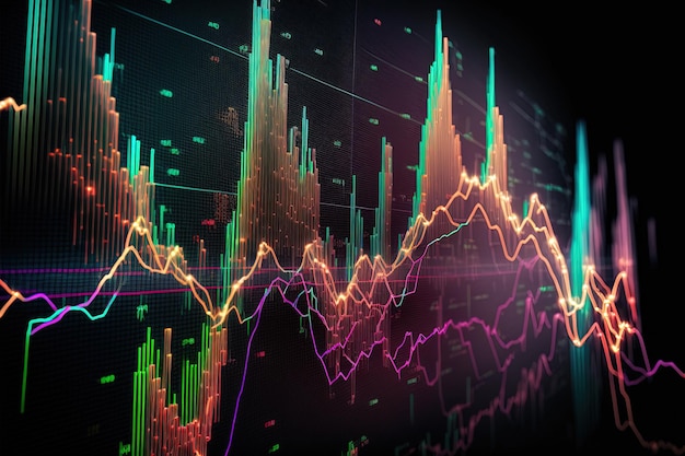 Generative AI, stock market chart lines, financial graph on technology abstract background represent