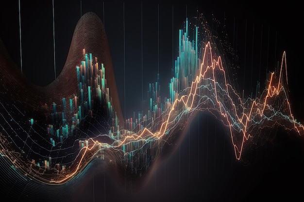 Generative AI, stock market chart lines, financial graph on technology abstract background represent