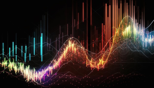 Generative AI stock market chart lines financial graph on technology abstract background represent