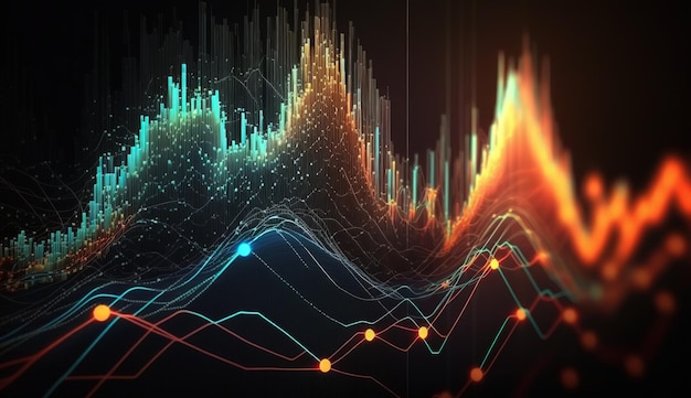 Generative AI stock market chart lines financial graph on technology abstract background represent