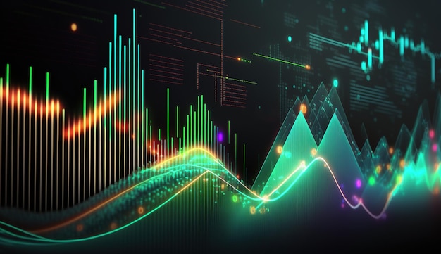 Generative AI stock market chart lines financial graph on technology abstract background represent