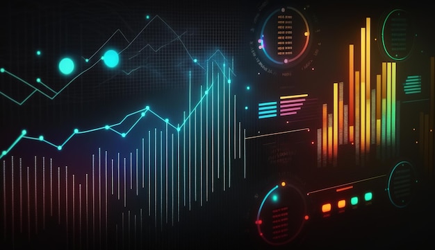 Generative AI stock market chart lines financial graph on technology abstract background represent