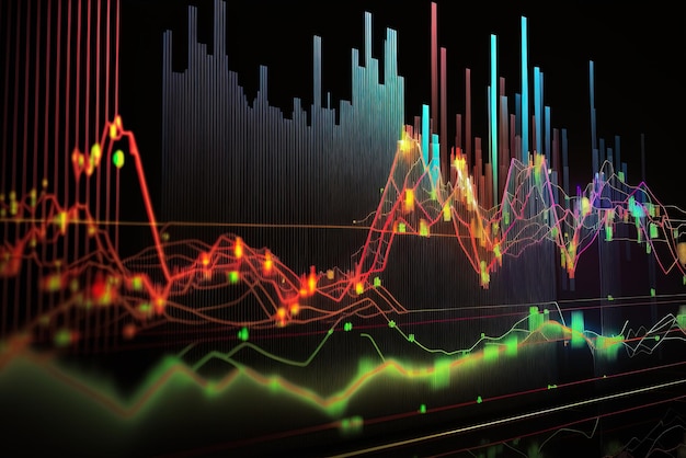 Generative AI stock market chart lines financial graph on technology abstract background