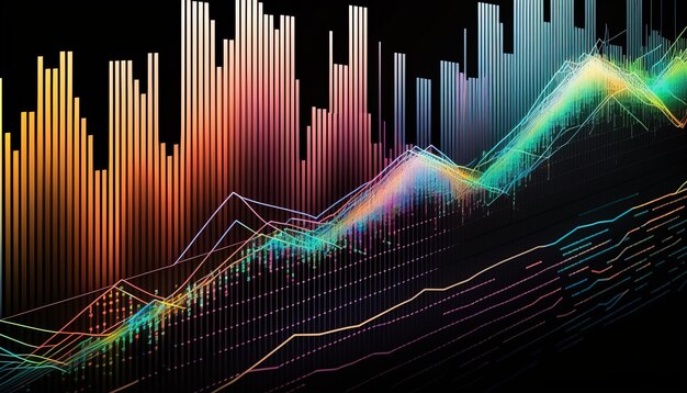 Generative AI stock market chart lines financial graph on technology abstract background