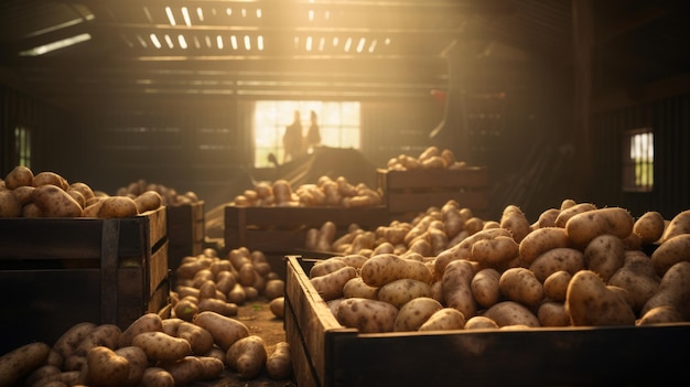 Generative AI Storing potatoes in boxes harvest