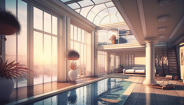 Generative AI stunning luxury penthouse terrace with a swimming pool