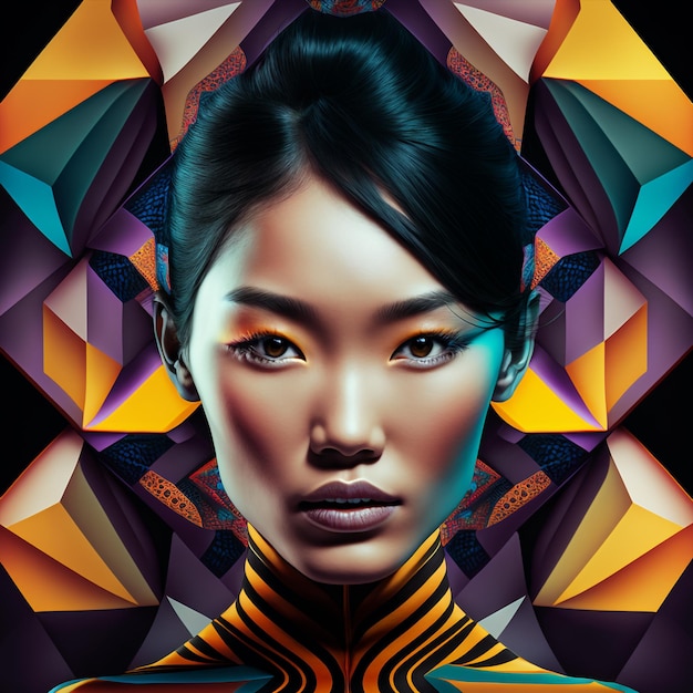 Generative ai surreal abstract art fashion portrait asian young woman posing