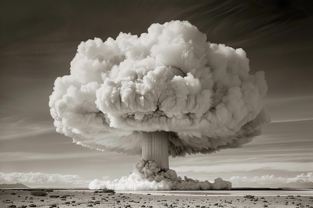 Generative ai on theme of scary nuclear explosion in outdoor mushroom cloud of nuclear weapons