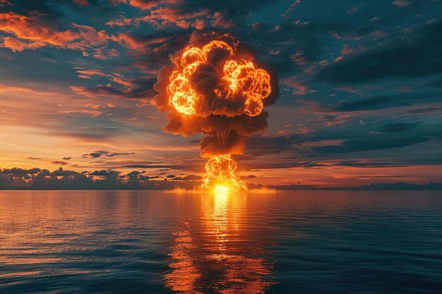 Photo generative ai on theme of scary nuclear explosion in outdoor mushroom cloud of nuclear weapons