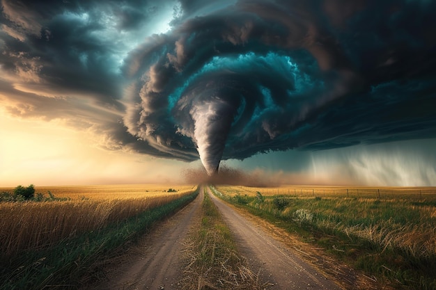 Photo generative ai on theme of scary ominous huge hurricane tornado apocalyptic dramatic background