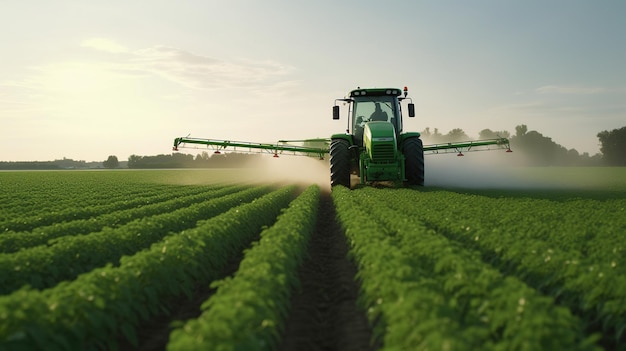 Generative AI Tractor spraying a field Farm landscape agricultural beautiful countryside