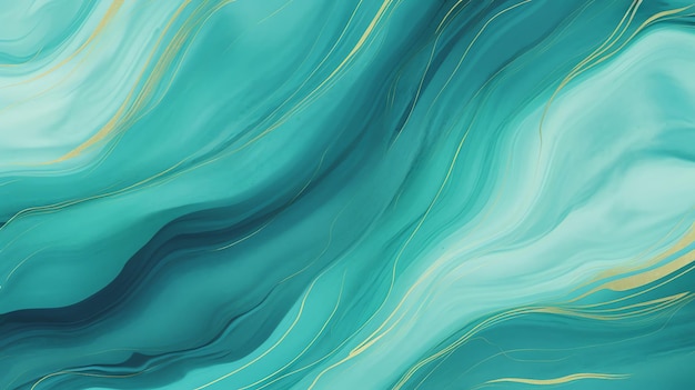 Generative AI Turquoise Green Liquid Marble Watercolor with Gold Accents