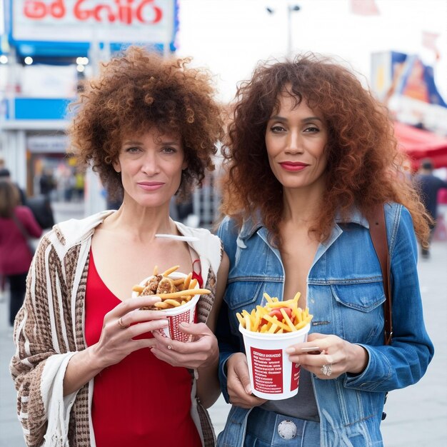 Generative ai two middle age women outdoors posing