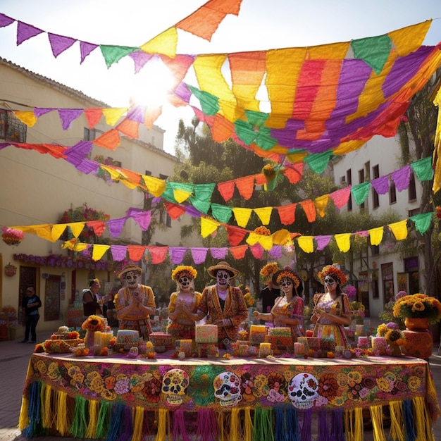 Generative AI Vibrant Day of the Dead Celebration in Traditional Mexican Style