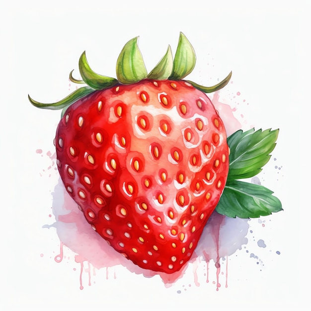 Generative AI Vibrant Watercolor Strawberry Freshness Blooms on a Pure Canvas