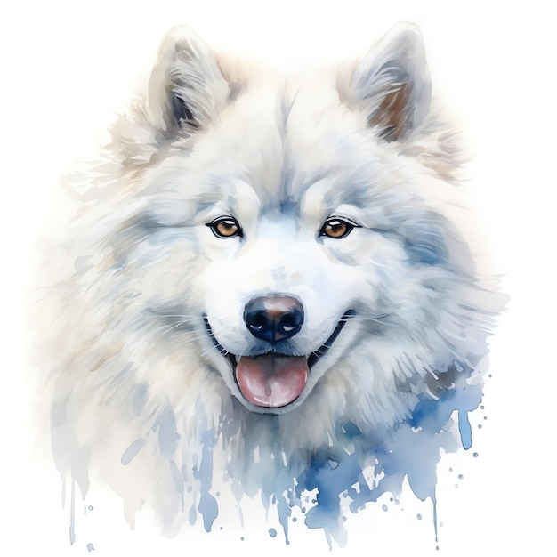 Generative AI Whimsical Wonders Playful Samoyed a Delightful Watercolor Dog