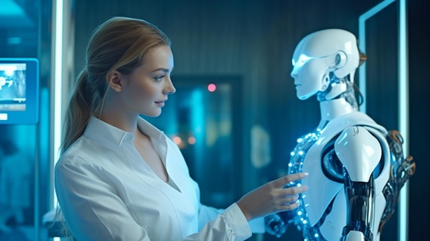 Generative AI a woman doctor conversing with a robot